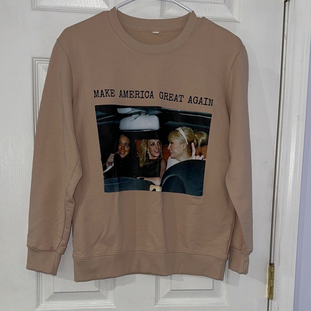 Large “make America great again” Tan Graphic Women's Sweater - Picture 4 of 9